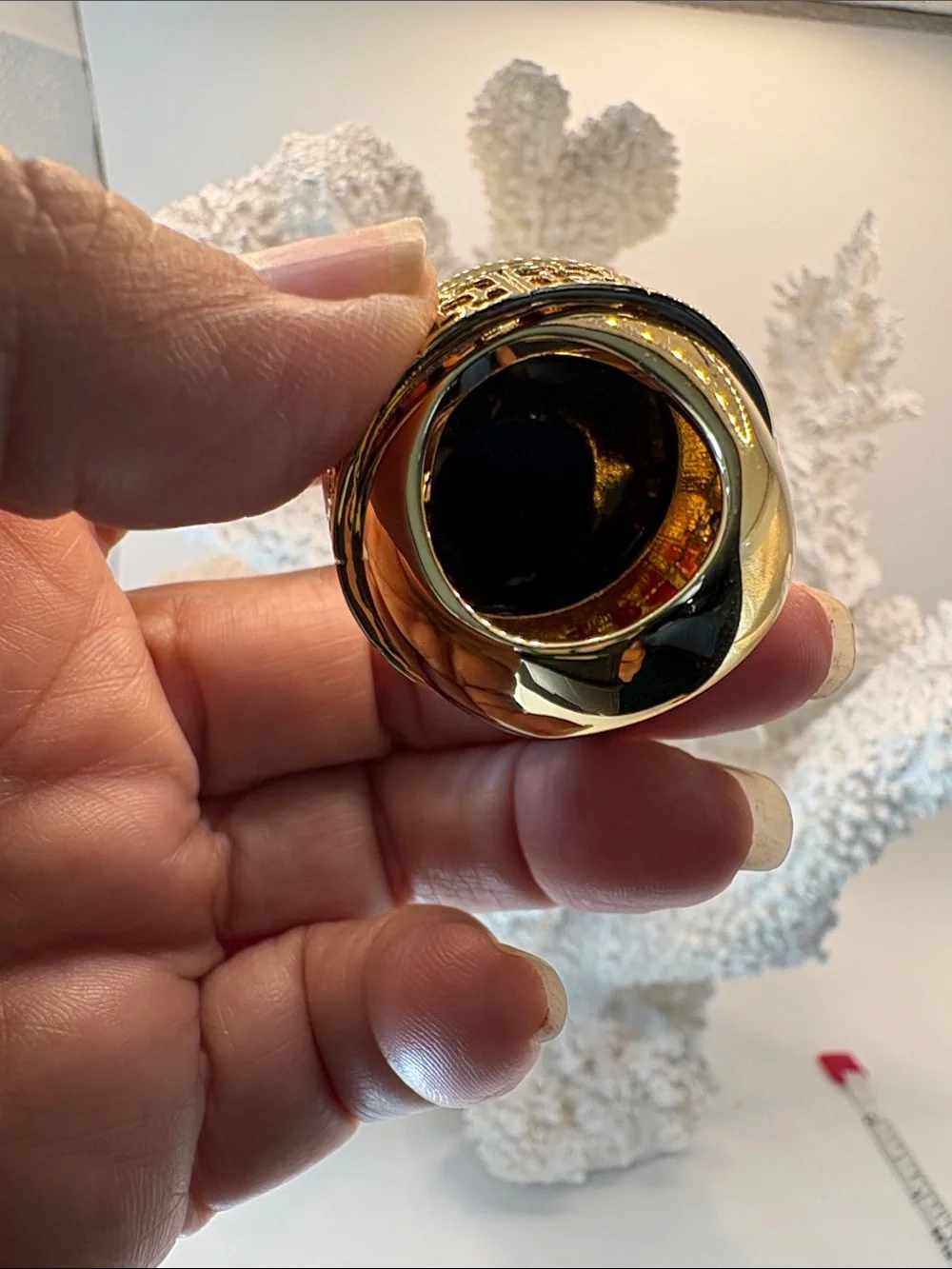 Trina Turk Gold-Tone Ring with Large Black Faceted Stone